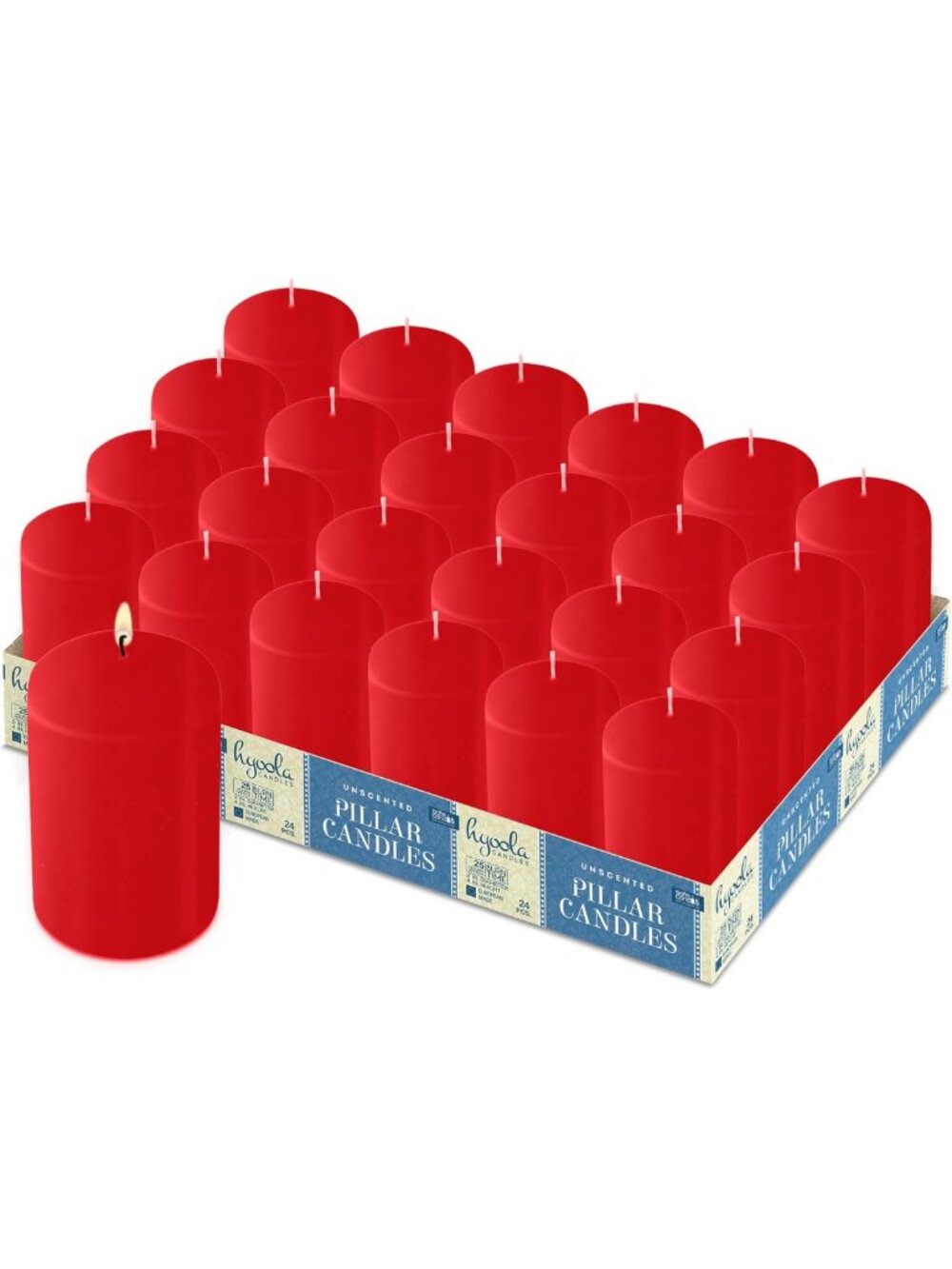 24 Pack Unscented Red Pillar Candles 2x4 Inches - Bulk Decorative Candles